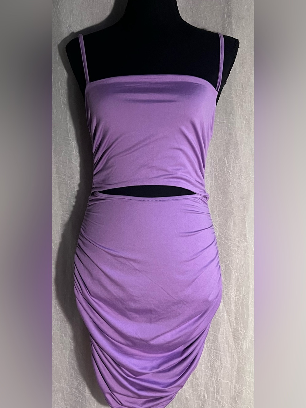 Lilac Ruched Cutout Bodycon Dress